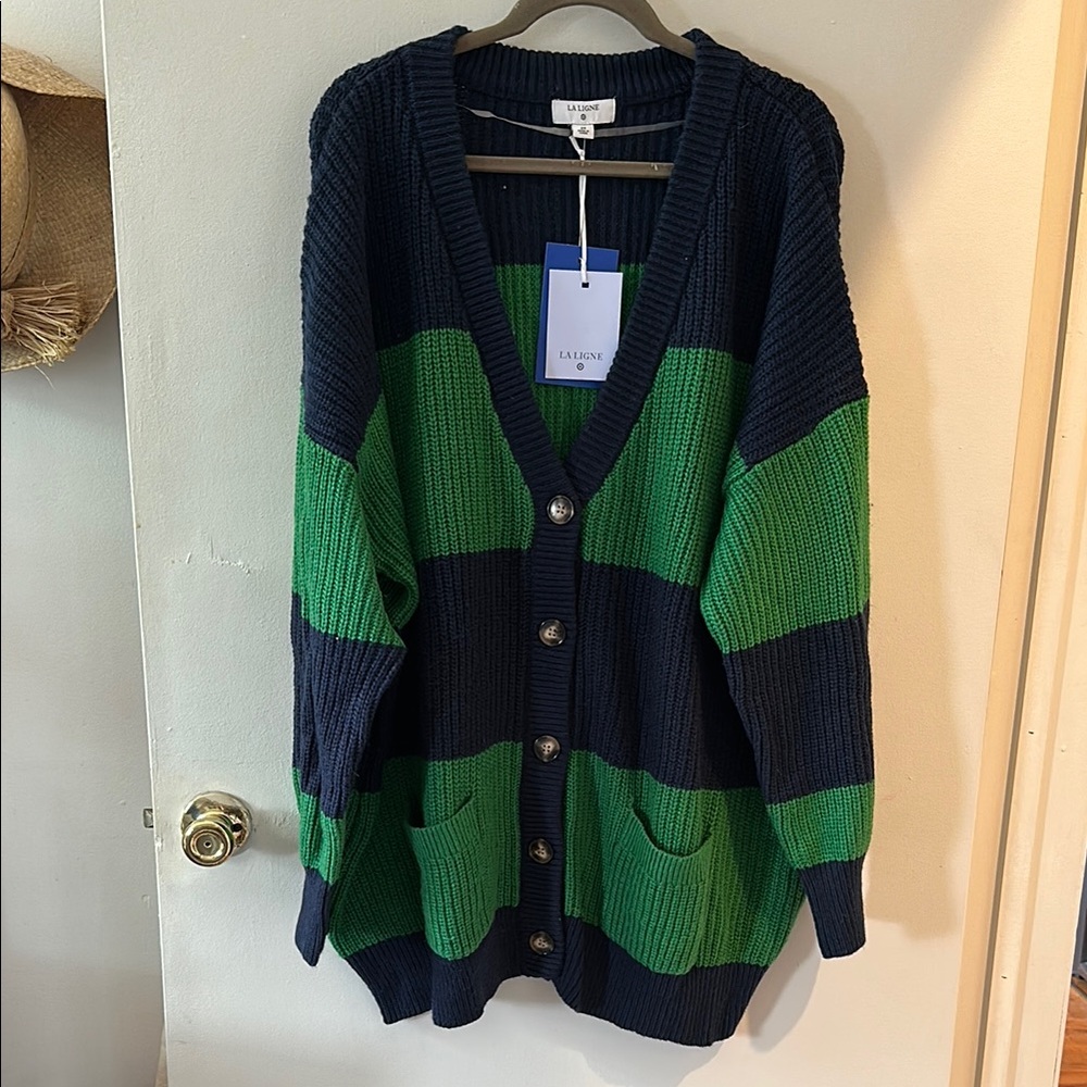 La Ligne for Target oversized Navy and Green Rugby Cardigan